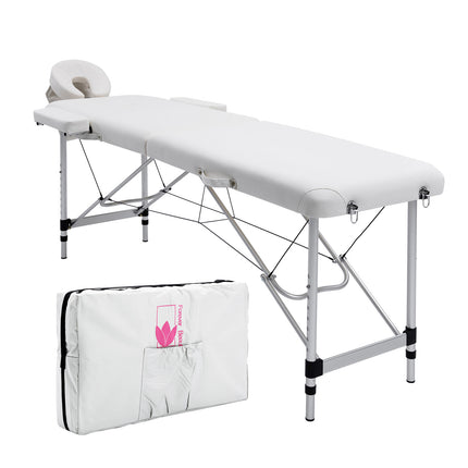 Aluminium Portable Beauty Massage Table Bed 2 Fold 55cm White.
