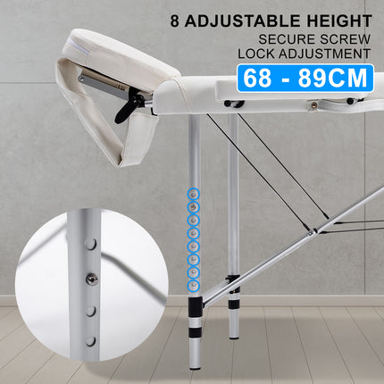 Aluminium Portable Beauty Massage Table Bed 2 Fold 55cm White.