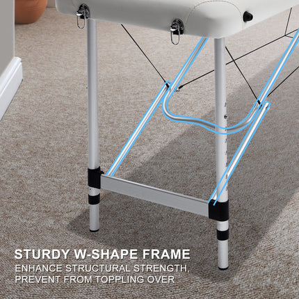 Aluminium Portable Beauty Massage Table Bed 2 Fold 55cm White.