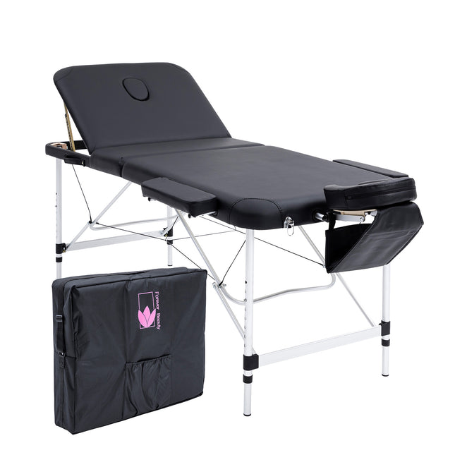 Aluminium Portable Beauty Massage Table Bed 3 Fold 70cm Black.