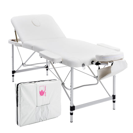 Aluminium Portable Beauty Massage Table Bed 3 Fold 70cm White.