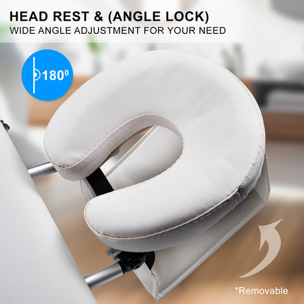 Aluminium Portable Beauty Massage Table Bed 3 Fold 70cm White.