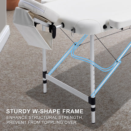 Aluminium Portable Beauty Massage Table Bed 3 Fold 70cm White.