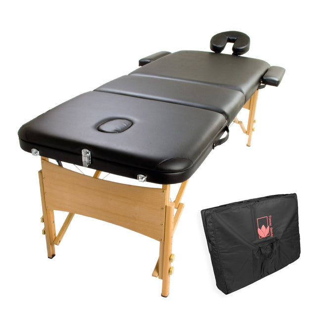 Wooden Portable Massage Table Bed 3 Fold 70cm BLACK.