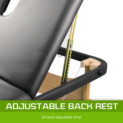 Wooden Portable Massage Table Bed 3 Fold 70cm BLACK.