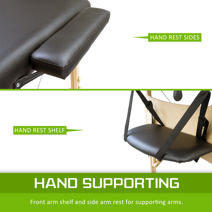 Wooden Portable Massage Table Bed 3 Fold 70cm BLACK.