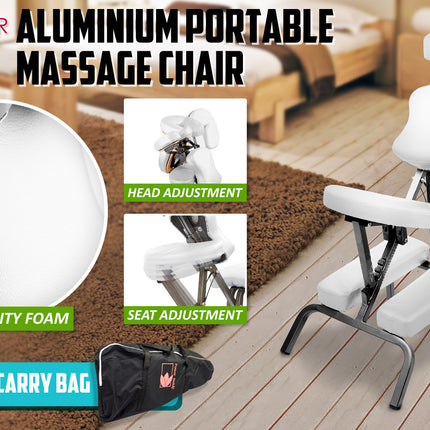 Aluminium Portable Beauty Massage Foldable Chair Table WHITE.