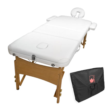 Wooden Portable Beauty Massage Table Bed 3 Fold 70cm WHITE.
