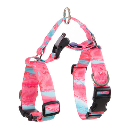 Dog Double-Lined Straps Harness Adjustable L MARBLE PINK.