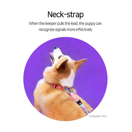 Dog Double-Lined Straps Harness Adjustable L MARBLE PINK.