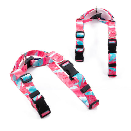 Dog Double-Lined Straps Harness Adjustable L MARBLE PINK.