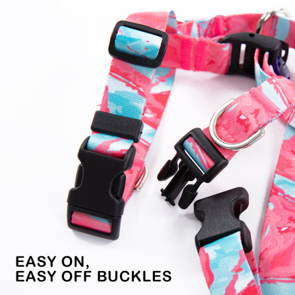 Dog Double-Lined Straps Harness Adjustable L MARBLE PINK.