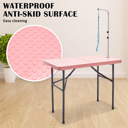 Paw Mate Pet Grooming Salon Table 97cm Adjustable Foldable Mobile Dog Cat for Commercial PINK.