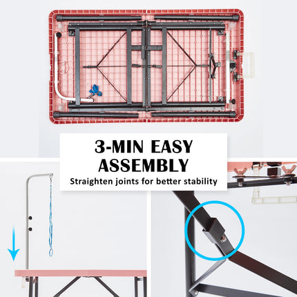 Paw Mate Pet Grooming Salon Table 97cm Adjustable Foldable Mobile Dog Cat for Commercial PINK.