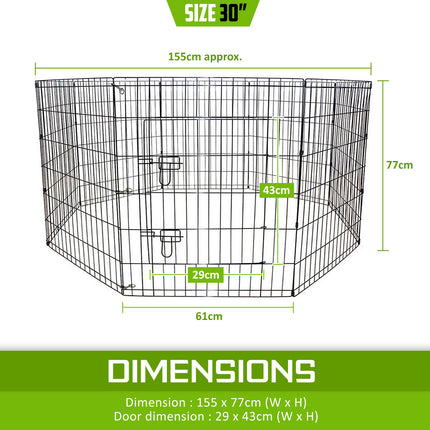 Pet Playpen Foldable Dog Cage 8 Panel 30in with Cover.