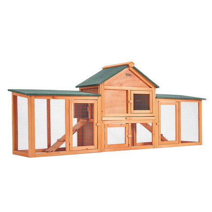 Rabbit Hutch Chicken Coop 204 x 45 x 85cm 2 Storey Cage Mansion.
