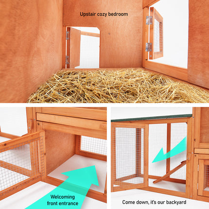 Rabbit Hutch Chicken Coop 204 x 45 x 85cm 2 Storey Cage Mansion.