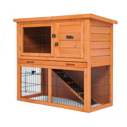Rabbit Hutch Chicken Coop 92 x 45 x 82cm 2 Storey Cage Run Aria.