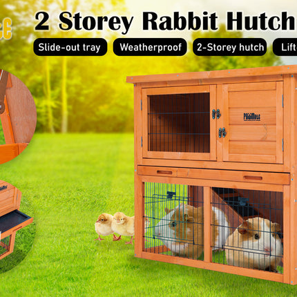 Rabbit Hutch Chicken Coop 92 x 45 x 82cm 2 Storey Cage Run Aria.