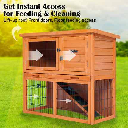 Rabbit Hutch Chicken Coop 92 x 45 x 82cm 2 Storey Cage Run Aria.