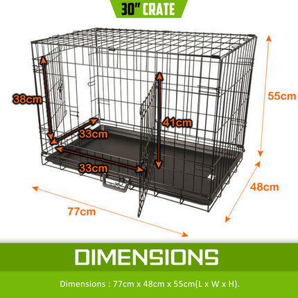 Wire Dog Cage Foldable Crate Kennel 30in with Tray.