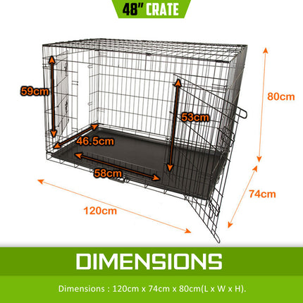 Wire Dog Cage Foldable Crate Kennel 48in with Tray.