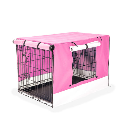 Wire Dog Cage Foldable Crate Kennel 24in with Tray + PINK Cover Combo.