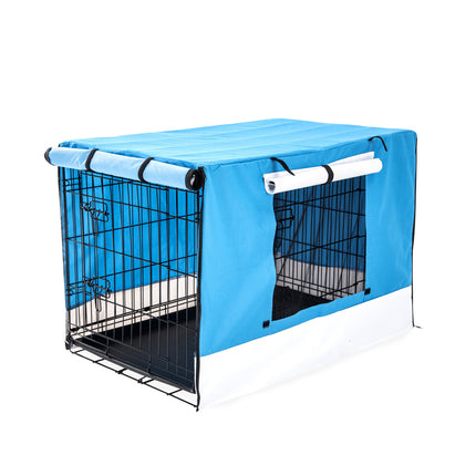 Wire Dog Cage Foldable Crate Kennel 30in with Tray + BLUE Cover Combo.