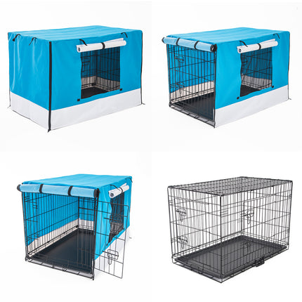 Wire Dog Cage Foldable Crate Kennel 30in with Tray + BLUE Cover Combo.