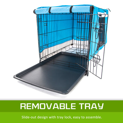 Wire Dog Cage Foldable Crate Kennel 30in with Tray + BLUE Cover Combo.