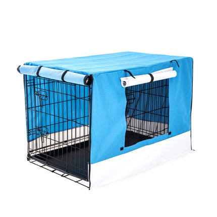 Wire Dog Cage Foldable Crate Kennel 36in with Tray + BLUE Cover Combo.