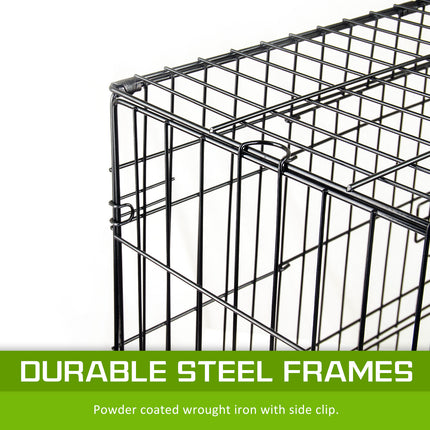 Wire Dog Cage Foldable Crate Kennel 36in with Tray + BLUE Cover Combo.