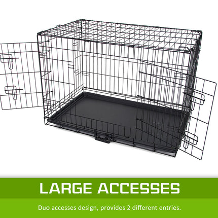 Wire Dog Cage Foldable Crate Kennel 36in with Tray + BLUE Cover Combo.