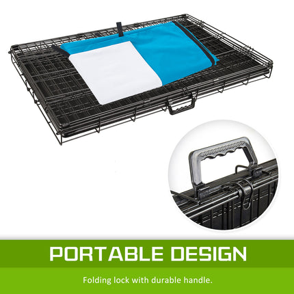 Wire Dog Cage Foldable Crate Kennel 36in with Tray + BLUE Cover Combo.