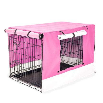 Wire Dog Cage Foldable Crate Kennel 48in with Tray + PINK Cover Combo.