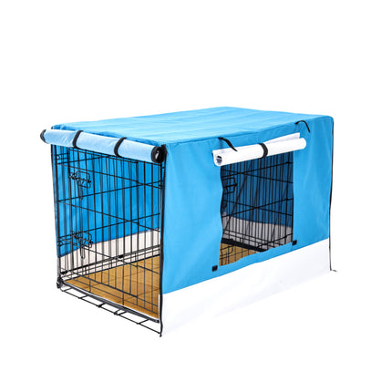 Wire Dog Cage Crate 30in with Tray + Cushion Mat + BLUE Cover Combo.