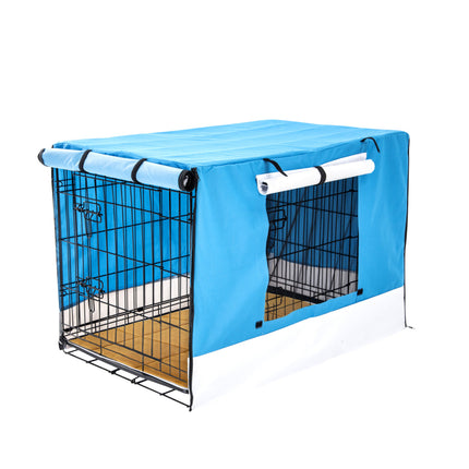 Wire Dog Cage Crate 36in with Tray + Cushion Mat + BLUE Cover Combo.
