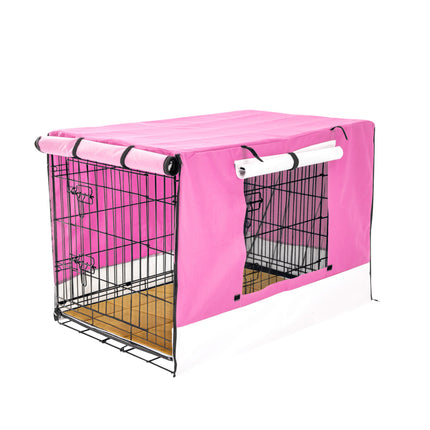 Wire Dog Cage Crate 36in with Tray + Cushion Mat + PINK Cover Combo.