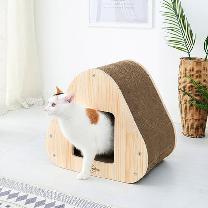 Yaomi Wood Triangle Cat Scratcher Sofa Pet Bed.