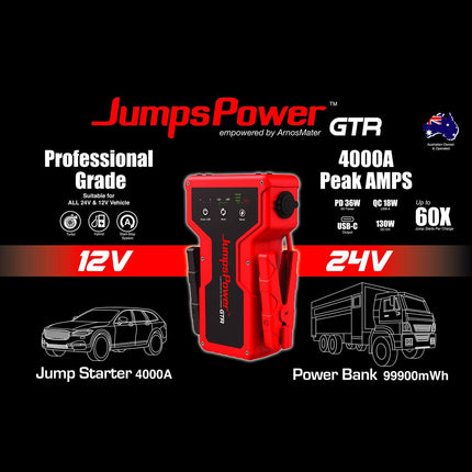 4000A Jump Starter 12V Powerbank 99900mWh 24V Pro Car Battery Charger LED GTR.