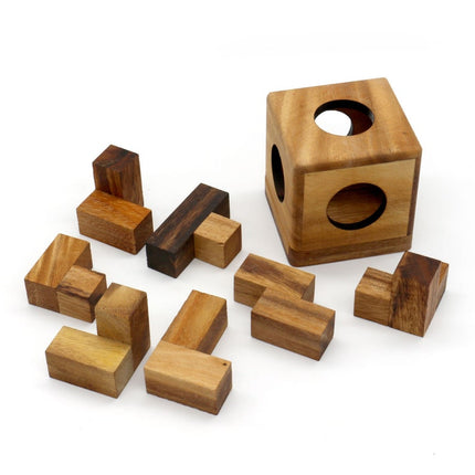 3 individual brainteaser wooden puzzles in a gift wooden box.