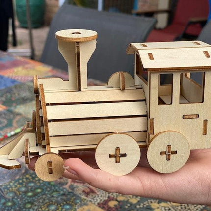 Build and Paint your own locomotive train Kids wood model toy train-plywood DIY kit.