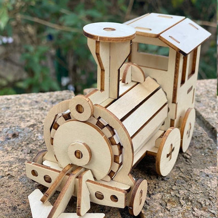Build and Paint your own locomotive train Kids wood model toy train-plywood DIY kit.