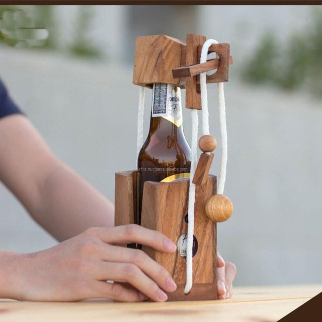 Brainteaser beer bottle mystery lock puzzle- open the lock before you can have a drink! Great party gift.
