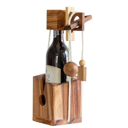 Brainteaser wine bottle mystery lock puzzle- open the lock before you can have a drink! Great party gift.