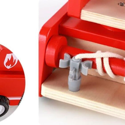 Fire truck wooden 3 years + with ladder and firemen Fire engine Red.
