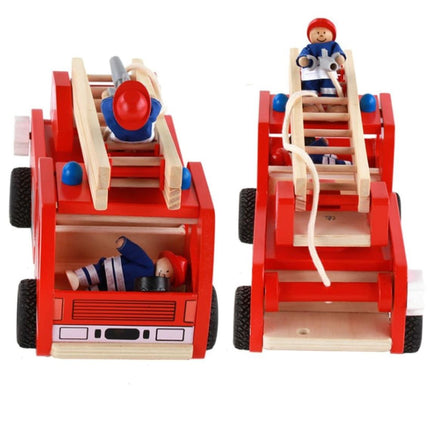 Fire truck wooden 3 years + with ladder and firemen Fire engine Red.
