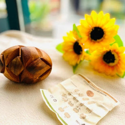Brain teaser puzzle 3D hand made - Football round natural wood for kids or adults.