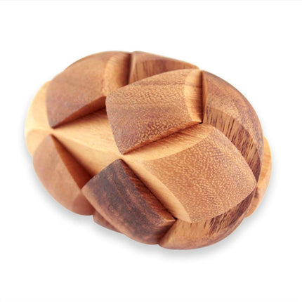 Brain teaser puzzle 3D hand made - Football round natural wood for kids or adults.