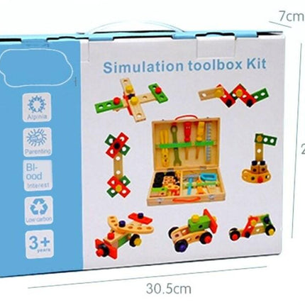 Children's pretend play build fix wood Toolbox Toy, Carpenter Traddie Set For toddlers and kids.